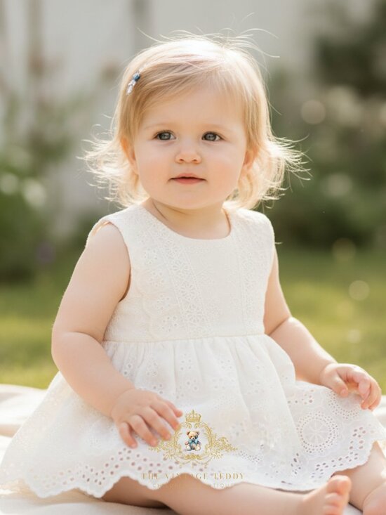 The Vintage Teddy Other - NWT Lovely Girls Eyelet Lace Embroidery Dress & Bloomer Kids Summer White 18-24M